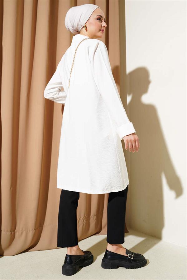 Open Front Pocket Cardigan White