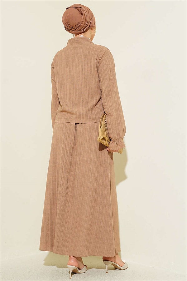 Front Lace-Up Bark Skirt 2 Piece Set Latte