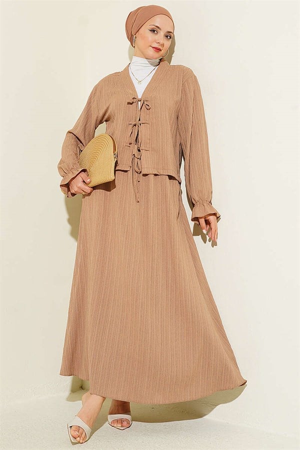 Front Lace-Up Bark Skirt 2 Piece Set Latte