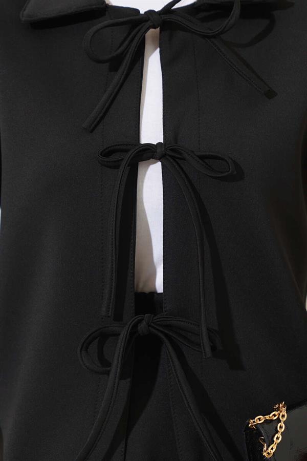 Lace-up Front Jacket and Skirt Scuba 2 Piece Set Black