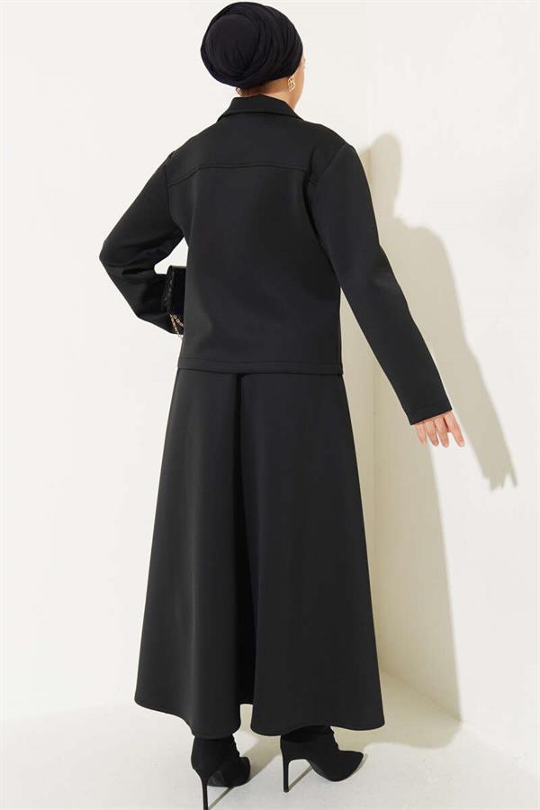 Lace-up Front Jacket and Skirt Scuba 2 Piece Set Black