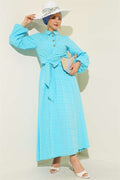 Baby Blue Skirt 2 Piece Set with Lace-Up Front and Gold Buttons
