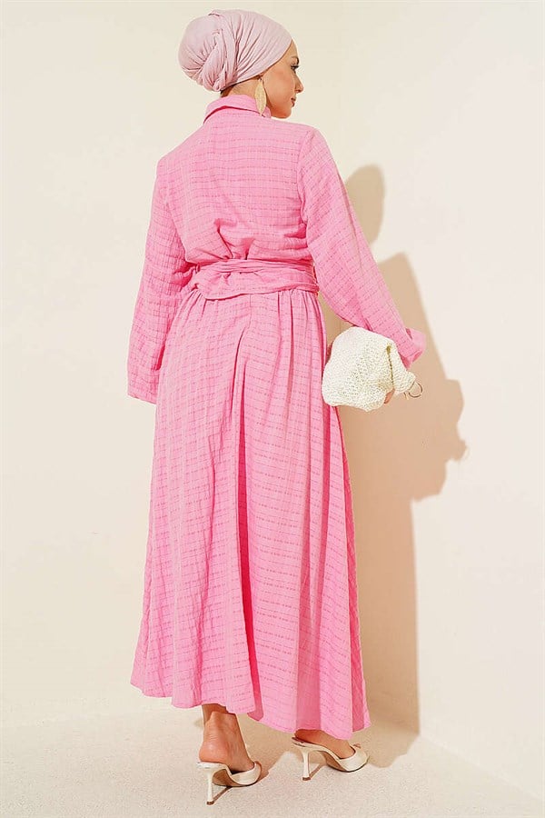 Pink Skirt 2 Piece Set with Lace-Up Front and Gold Buttons