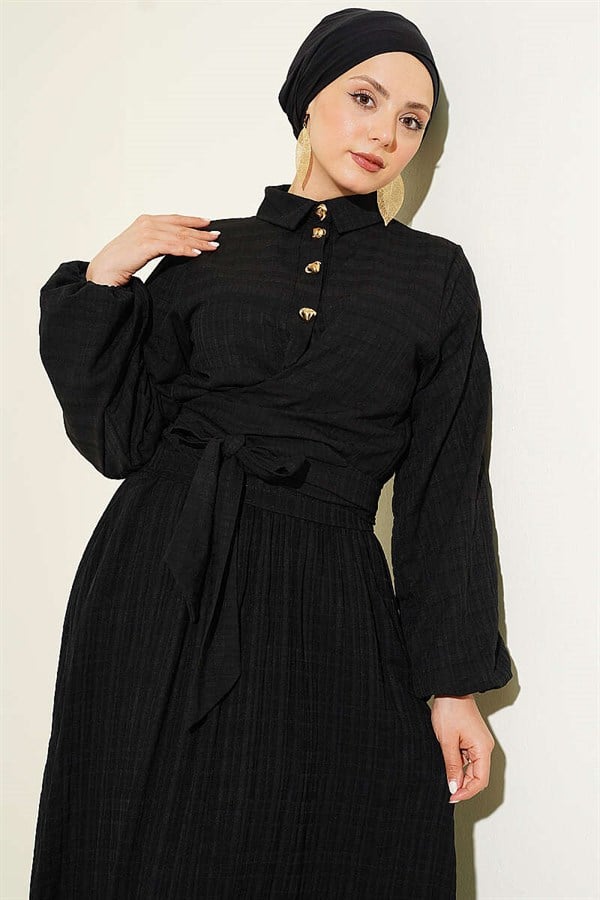 Black Skirt 2 Piece Set with Lace-Up Front and Gold Buttons