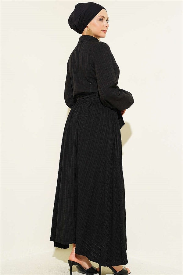 Black Skirt 2 Piece Set with Lace-Up Front and Gold Buttons