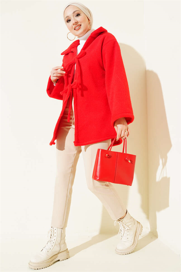 Lace-up Felt Jacket, Red