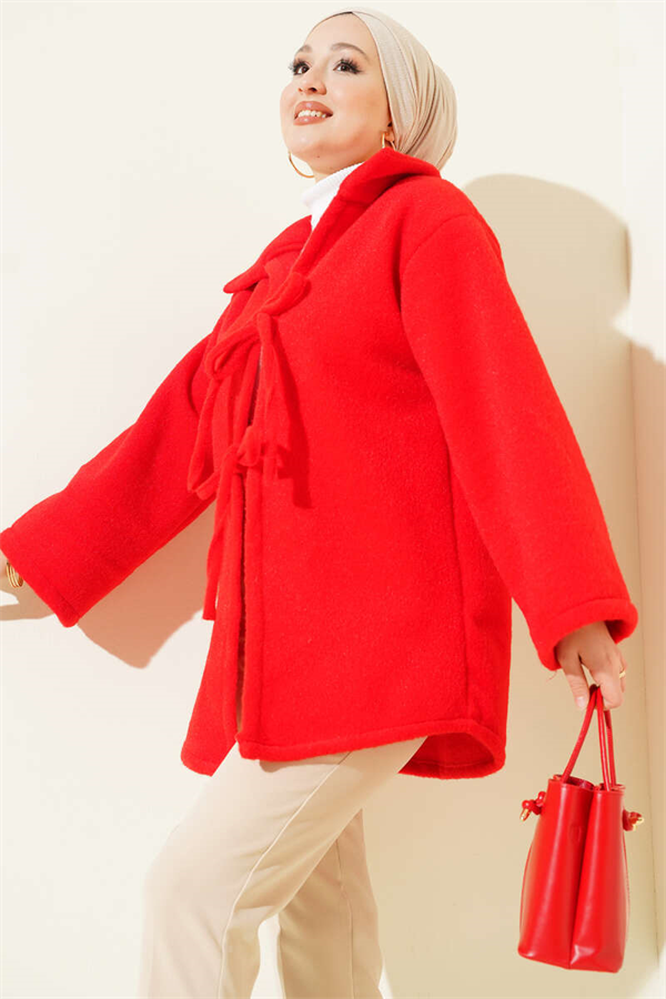 Lace-up Felt Jacket, Red