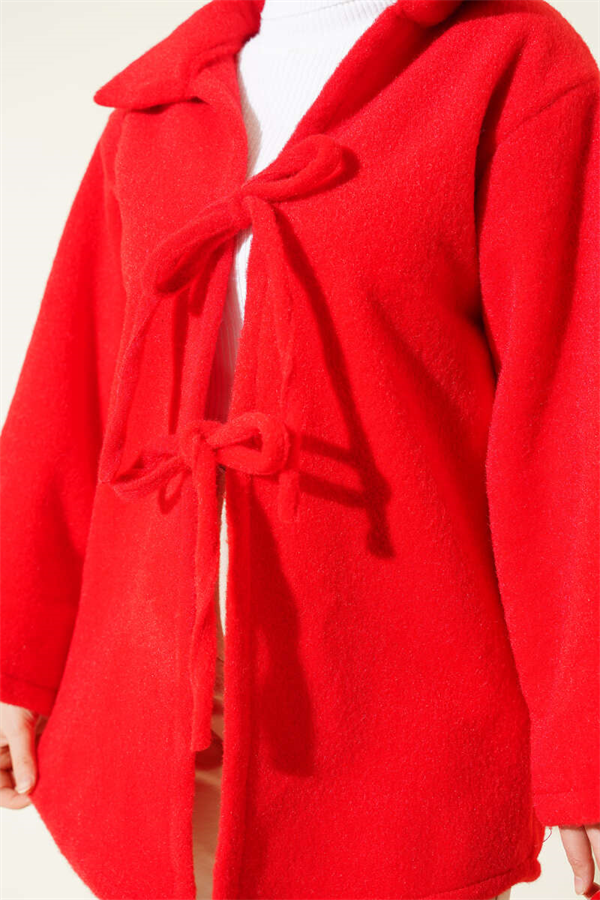 Lace-up Felt Jacket, Red