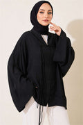 Black Oversize Tulle Kimono with Lace-Up Front