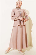 Front-Tie Skirt 2 Piece Set with Tree Bark Pattern, Beige