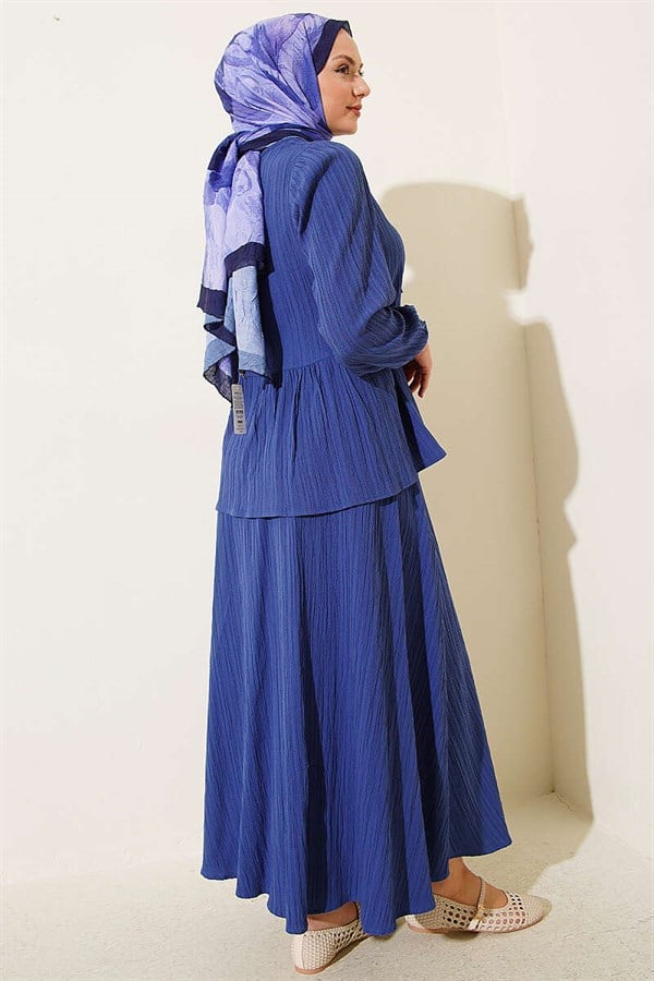 Front-Tie Tree Bark Skirt 2 Piece Set Indigo