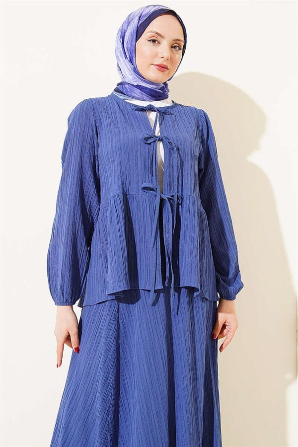Front-Tie Tree Bark Skirt 2 Piece Set Indigo