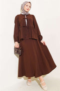 Front-Tie Tree Bark Skirt 2 Piece Set in Coffee Brown