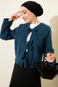 Tie Front Boucle Short Kimono Indigo