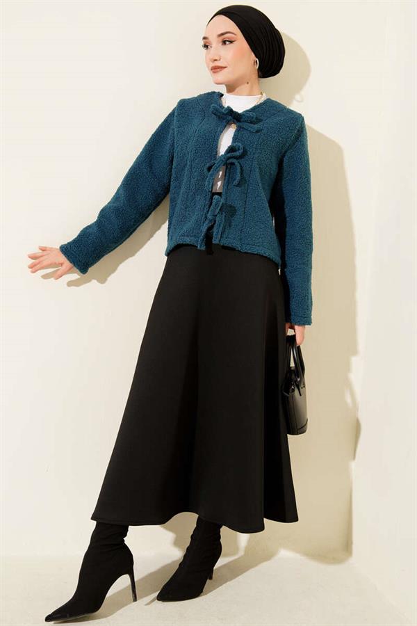 Tie Front Boucle Short Kimono Indigo
