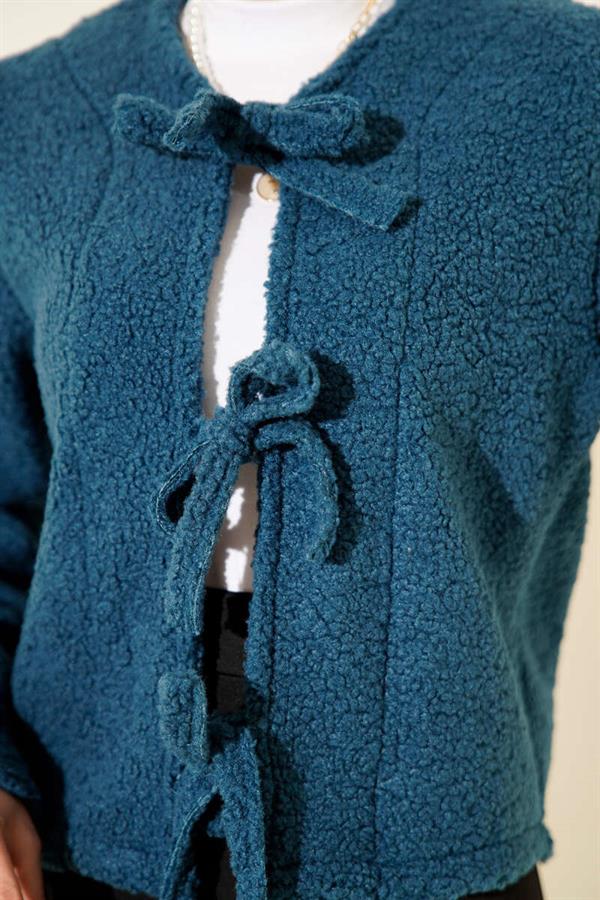 Tie Front Boucle Short Kimono Indigo