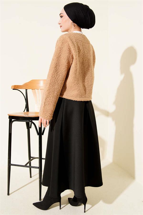 Tie Front Boucle Short Kimono Latte