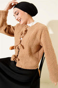 Tie Front Boucle Short Kimono Latte