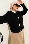 Tie Front Boucle Short Kimono Black