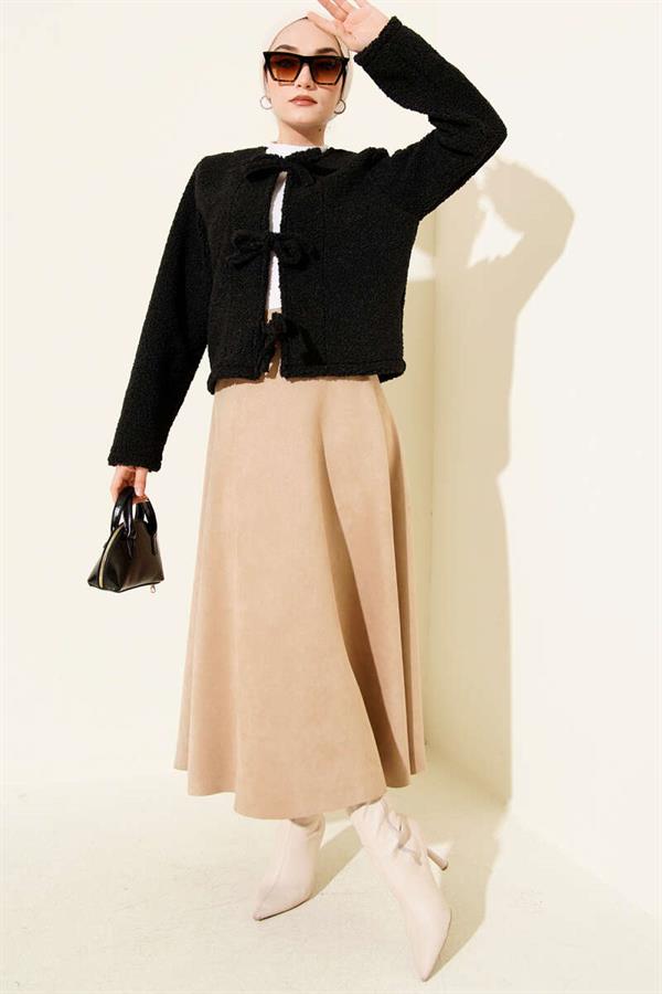 Tie Front Boucle Short Kimono Black