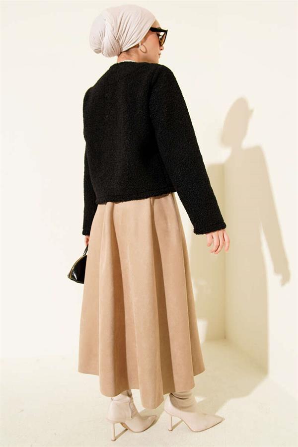 Tie Front Boucle Short Kimono Black