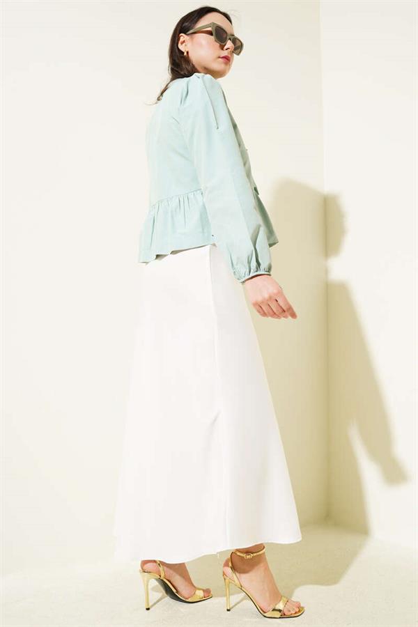 Tie Front Ruffle Short Shirt Mint