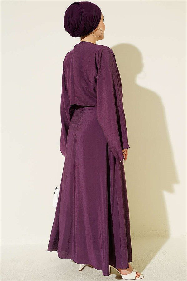 Front-Tie Dress with Gold Buckle, Purple