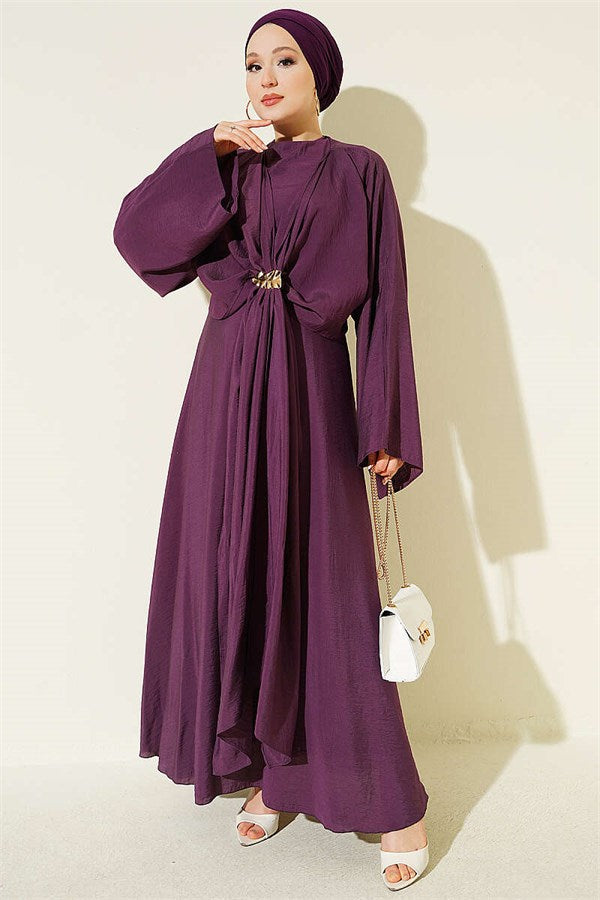 Front-Tie Dress with Gold Buckle, Purple