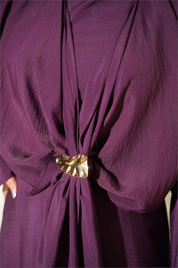 Front-Tie Dress with Gold Buckle, Purple