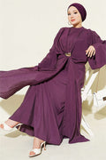 Front-Tie Dress with Gold Buckle, Purple