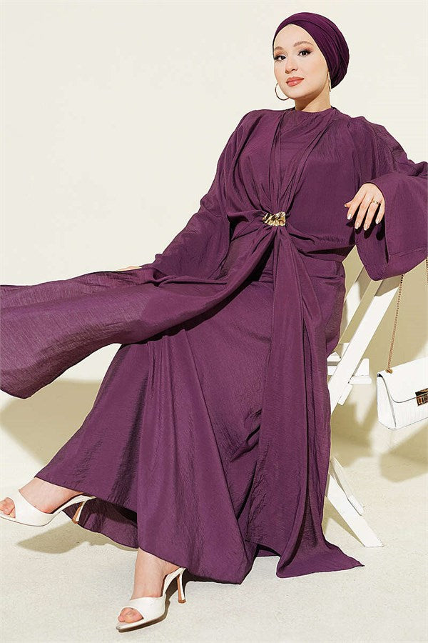 Front-Tie Dress with Gold Buckle, Purple