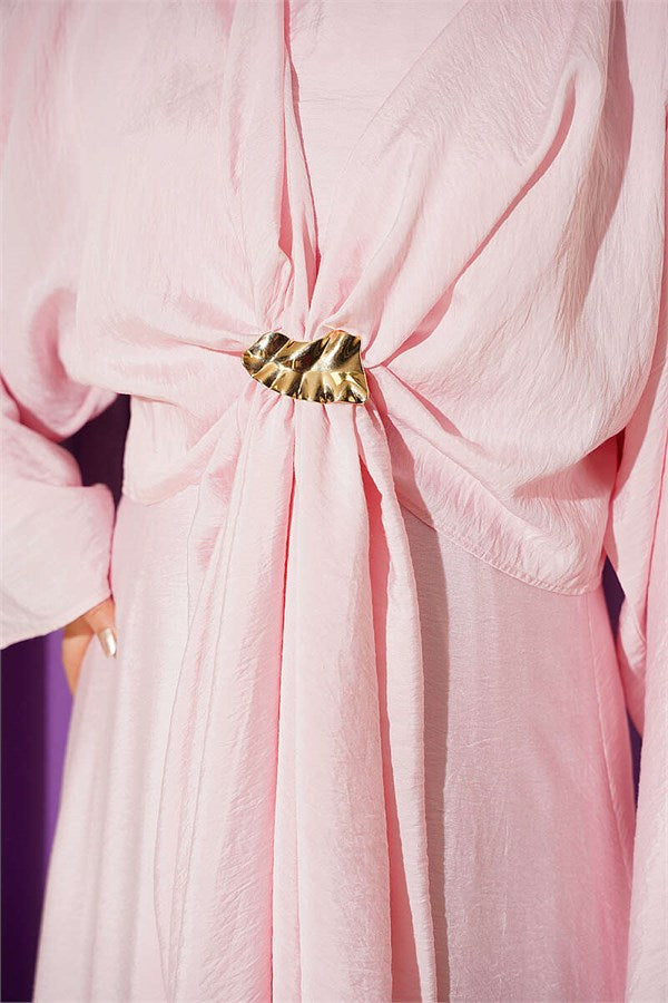 Pink Dress with Gold Buckle and Front Tie