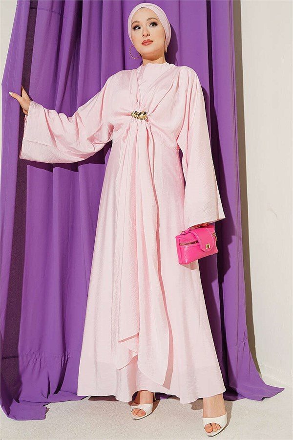 Pink Dress with Gold Buckle and Front Tie