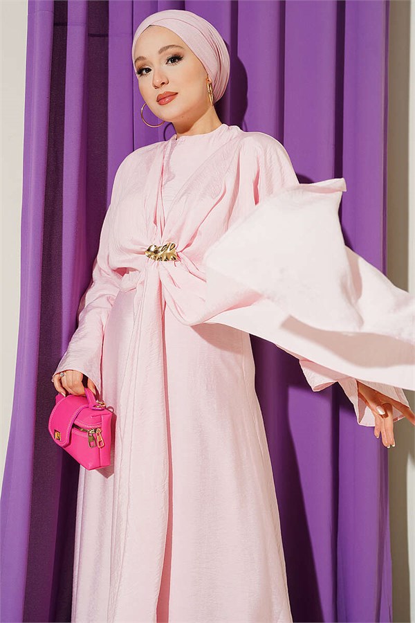 Pink Dress with Gold Buckle and Front Tie