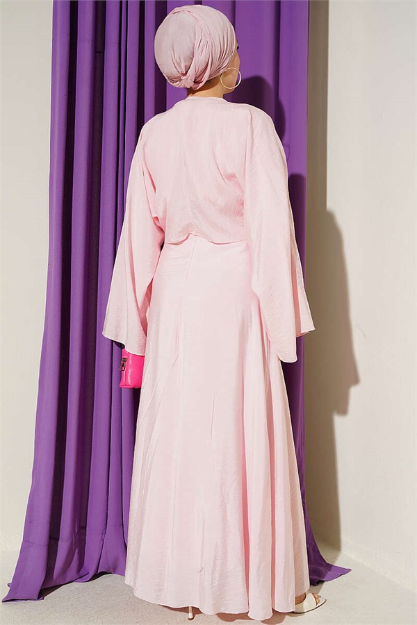 Pink Dress with Gold Buckle and Front Tie