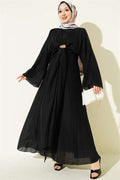 Black Dress with Front Tie and Gold Buckle