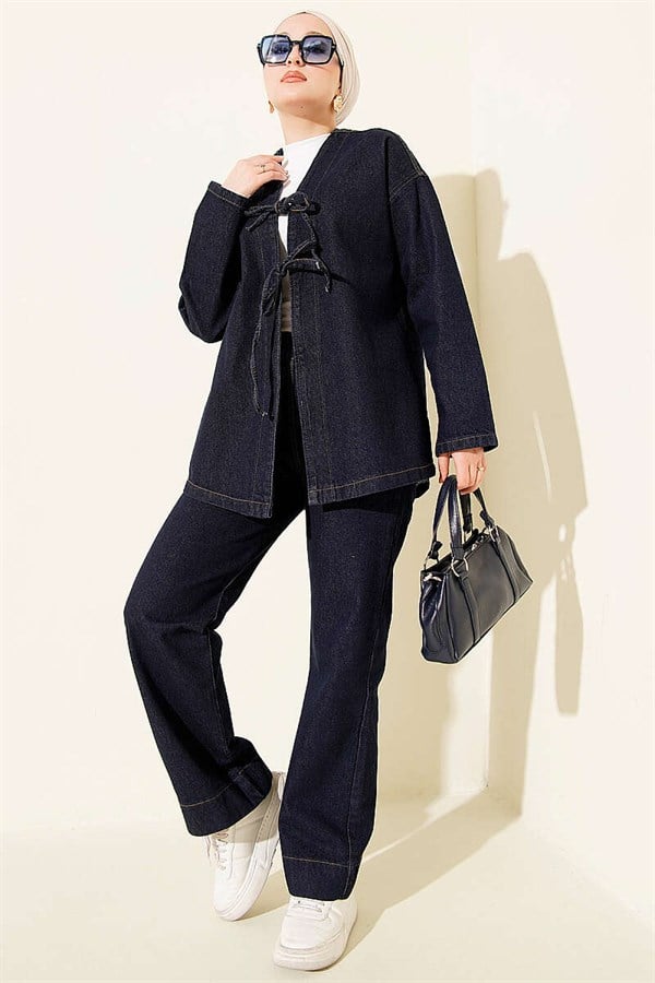 Front Tie 2 Piece Set, Navy Blue