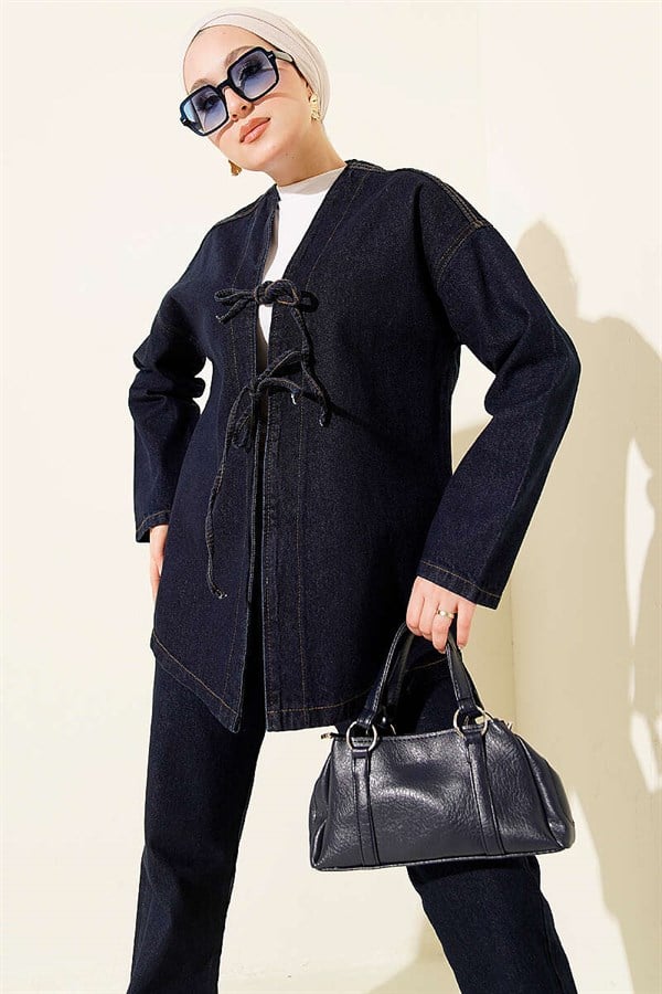 Front Tie 2 Piece Set, Navy Blue