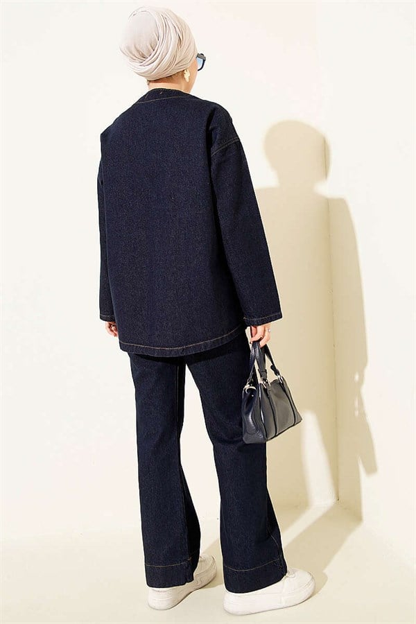Front Tie 2 Piece Set, Navy Blue
