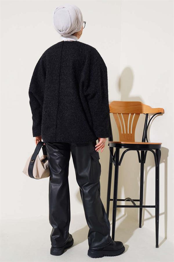 Tied Front Cashmere Kimono Black