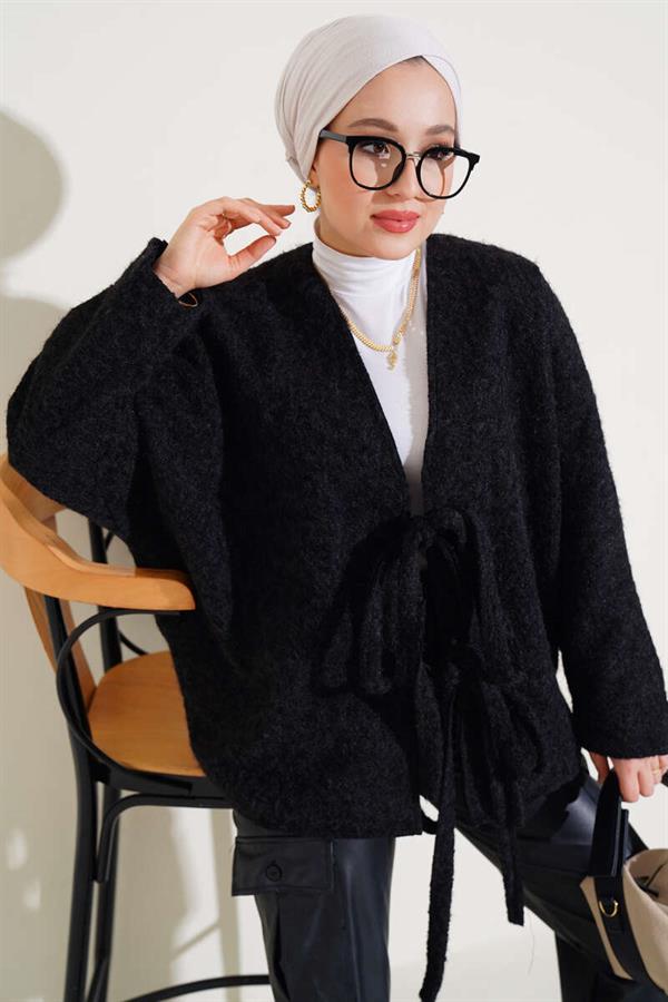Tied Front Cashmere Kimono Black
