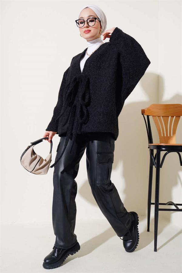 Tied Front Cashmere Kimono Black