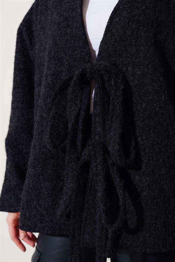 Tied Front Cashmere Kimono Black