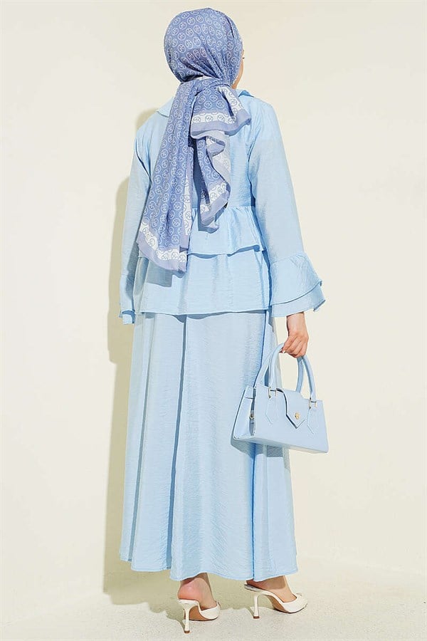 Front-tie, layered ruffled Skirt 2 Piece Set, baby blue.