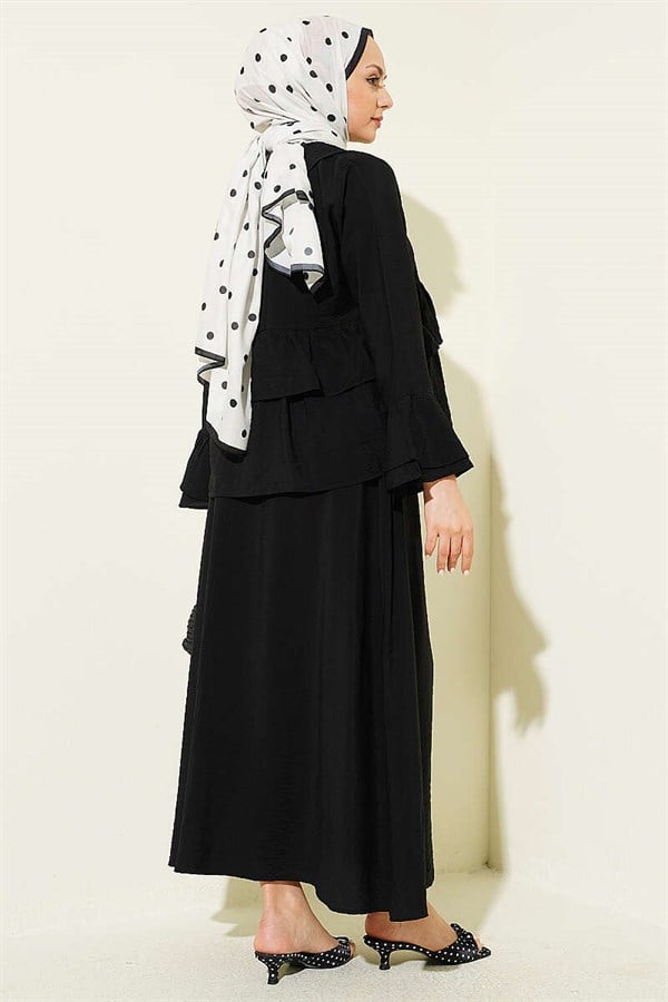 Front-tie, layered ruffled Skirt 2 Piece Set, black.