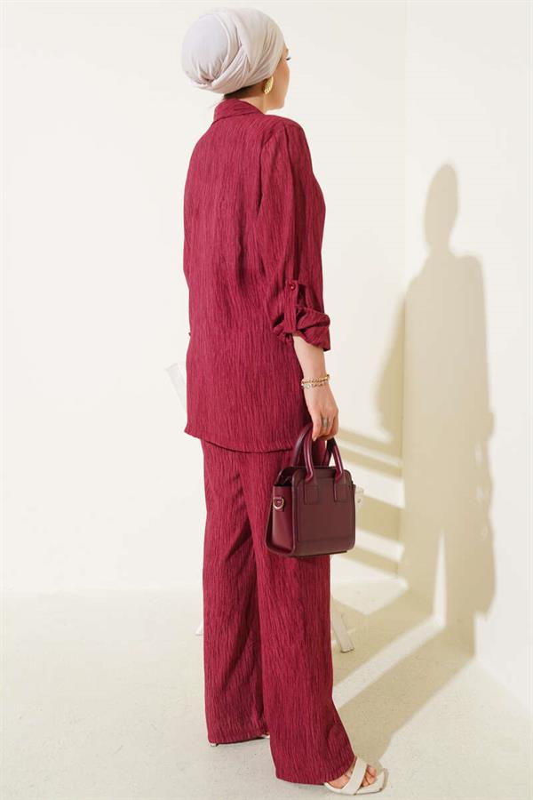 Double Breasted 2 Piece Set with Front Tie, Burgundy