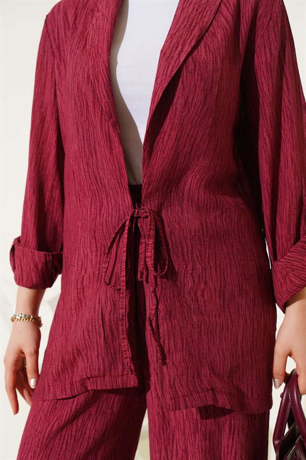 Double Breasted 2 Piece Set with Front Tie, Burgundy