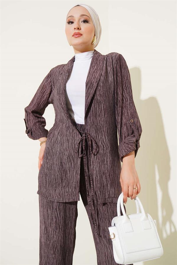 Double Breasted 2 Piece Set with Front Tie Rose