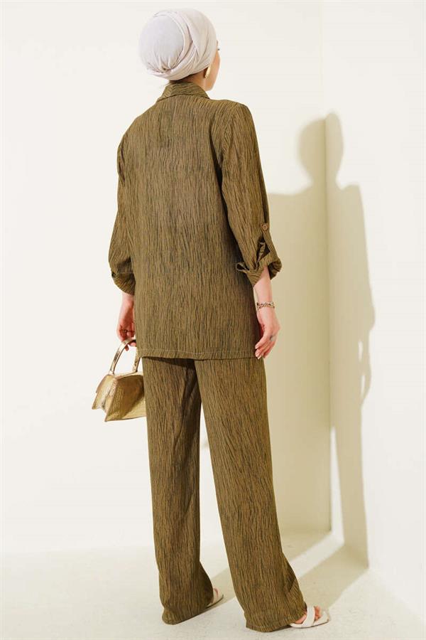 Double Breasted 2 Piece Set with Front Tie Khaki