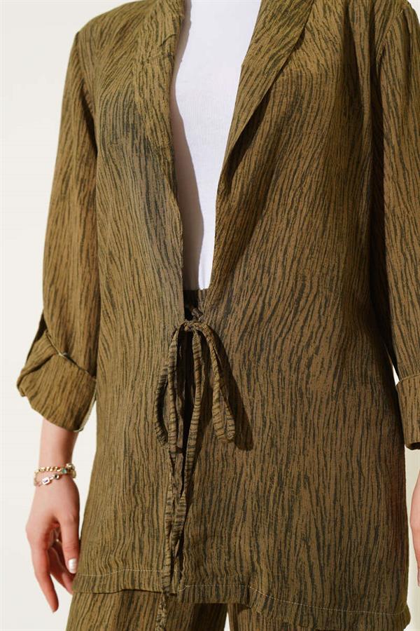 Double Breasted 2 Piece Set with Front Tie Khaki